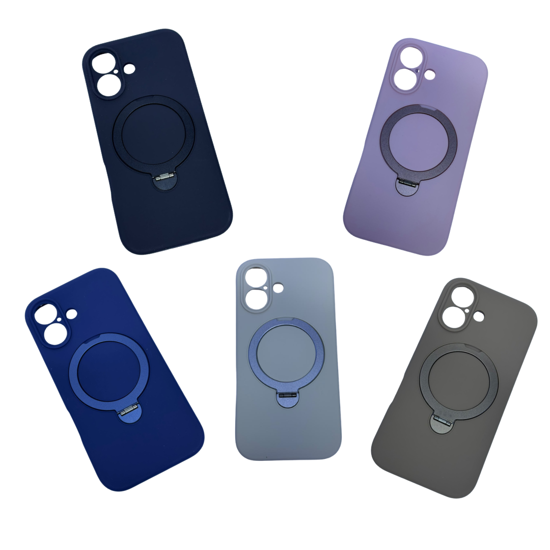 FUNDA SILICONA MAGSAFE Y PARANTE GIRATORIO PARA IPHONE 
