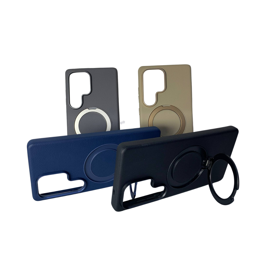 FUNDA DE CUERO CON ARO MAGSAFE Y SOPORTE PARA SAMSUNG
